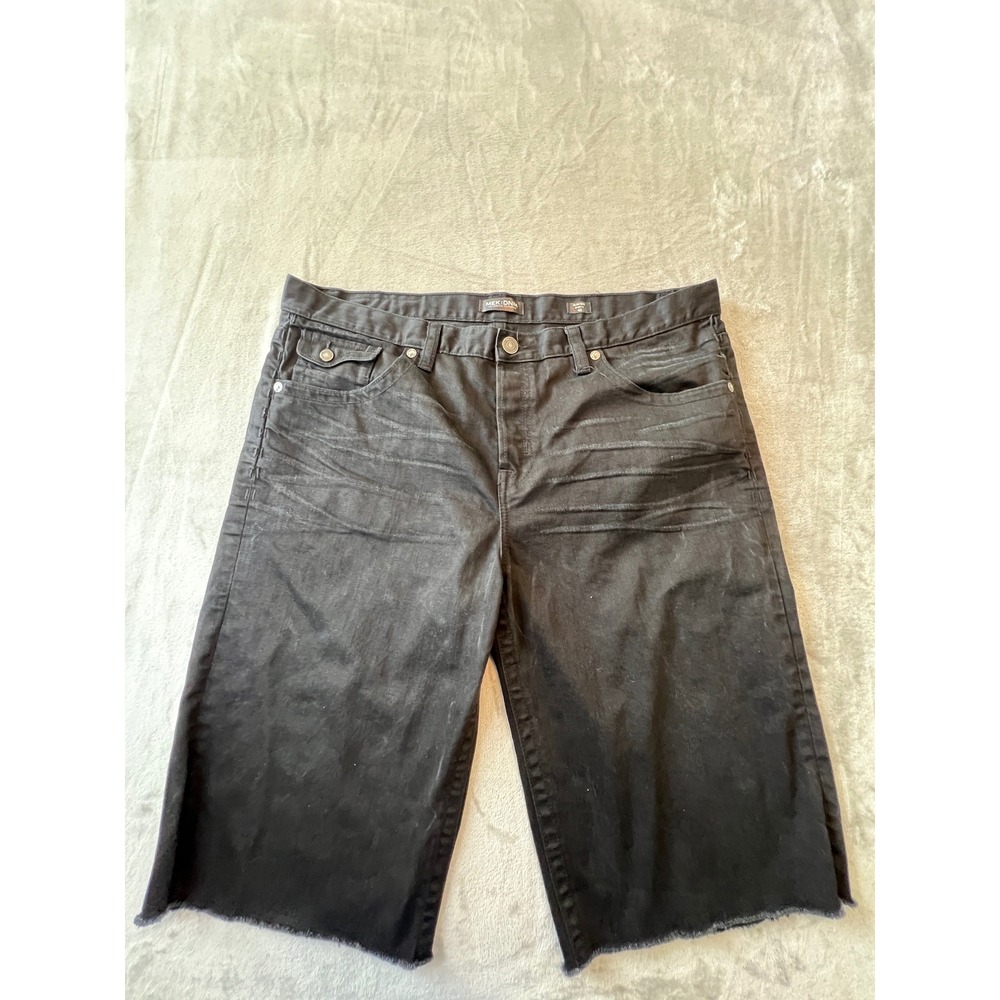 MEK DNM Gaven Denim Shorts Mens 42 Black Cut Off Raw Hem Embroidered Pockets